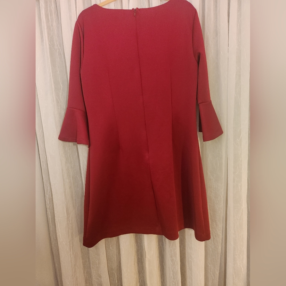 New York & Co. Women's Burgundy Red 3/4 Flare Sleeve Dress Stylish, Size XL EUC - Picture 3 of 10